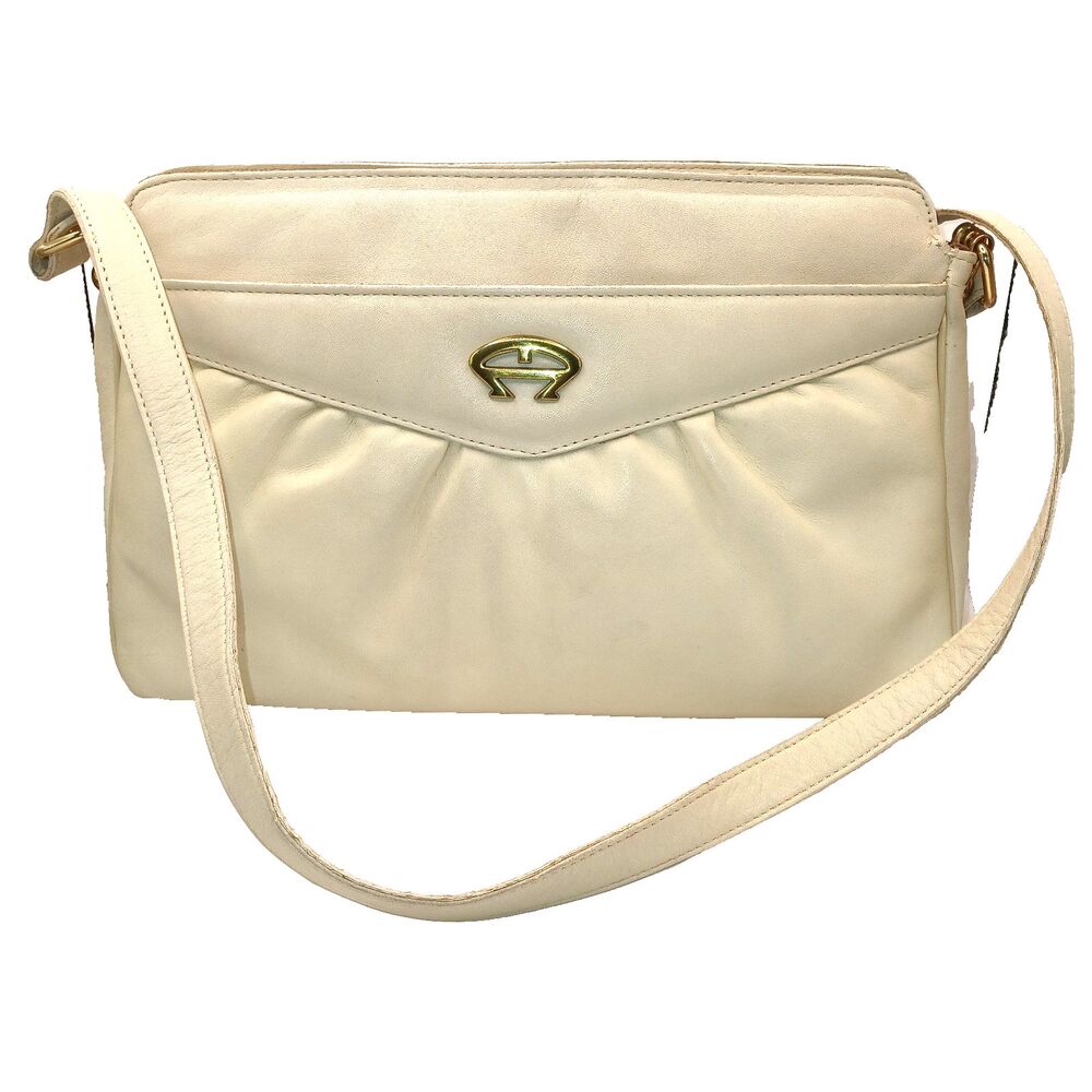 Vintage Classic Etienne Aigner Leather Shoulder Bag Bone Ecru Beige Purse
